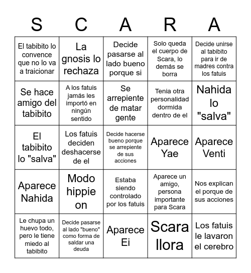 Scarauwu Bingo Card