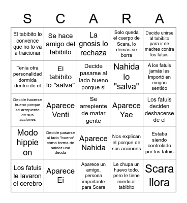 Scarauwu Bingo Card