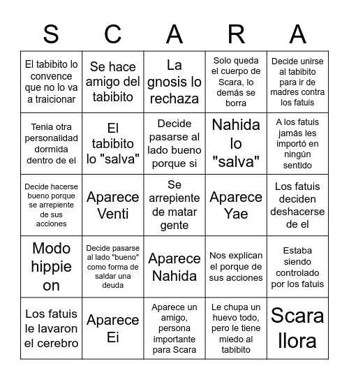 Scarauwu Bingo Card