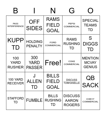 FOOTBALL BINGO Card