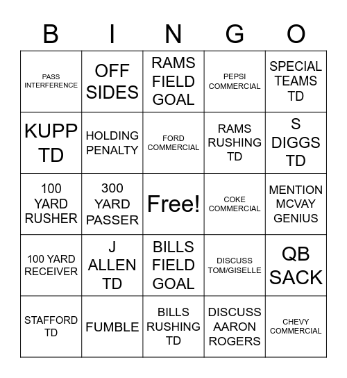 FOOTBALL BINGO Card