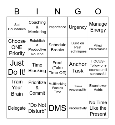 Productivity BINGO Card