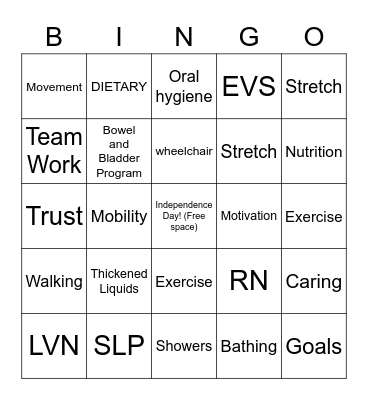 REHAB Bingo Card