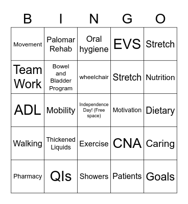 REHAB Bingo Card