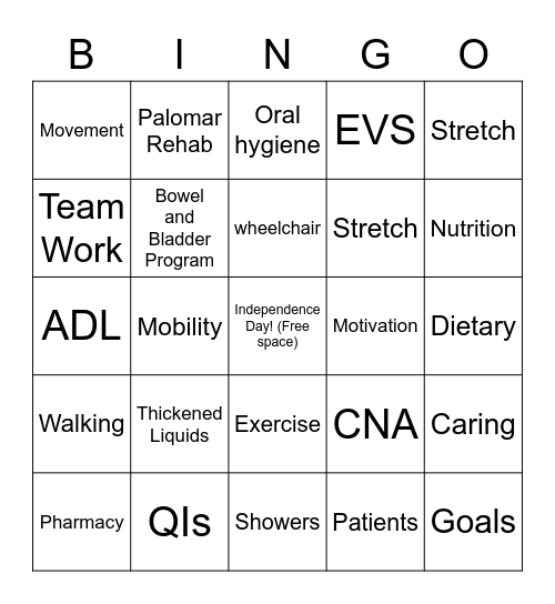 REHAB Bingo Card