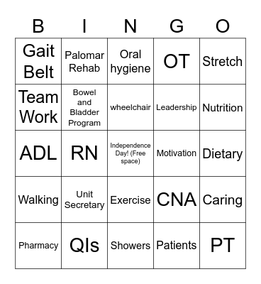 REHAB Bingo Card