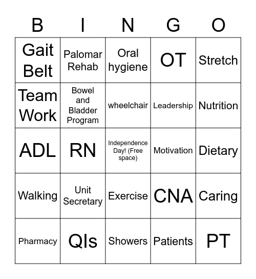 REHAB Bingo Card