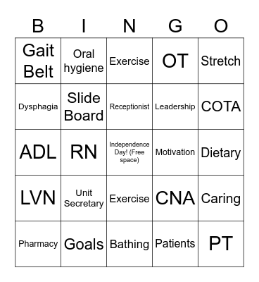 REHAB Bingo Card