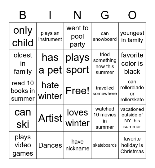 Untitled Bingo Card