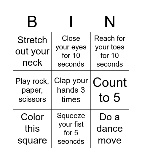 Mindful Bingo Card