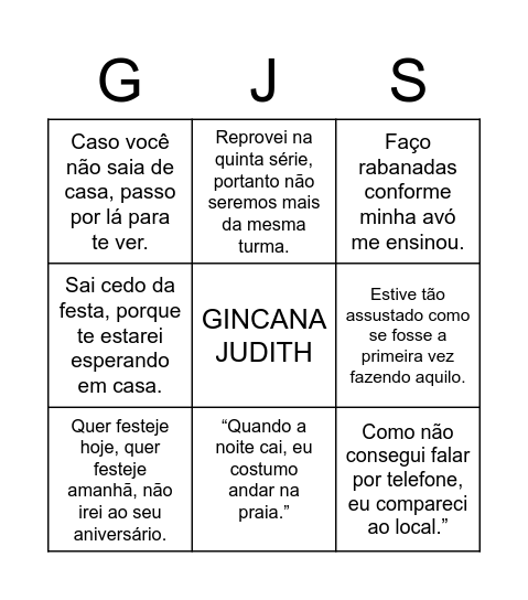 ORAÇÕES COORDENADAS E SUBORDINADAS Bingo Card