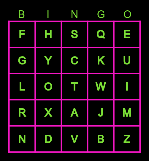 5x5 ALPHABET BINGO Card
