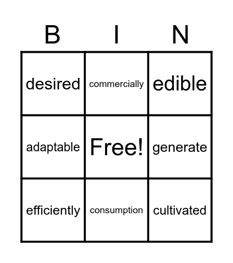 Vocabulary Bingo Card