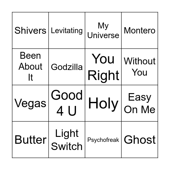 2020s Speed Round Bingo Card