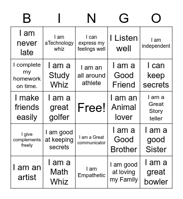 My Strengths Bingo Card