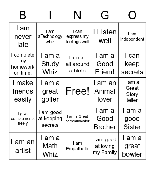 My Strengths Bingo Card