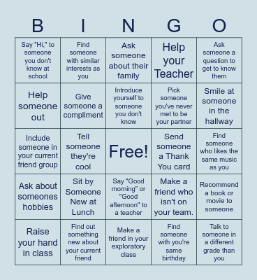 New Friend November Bingo Card