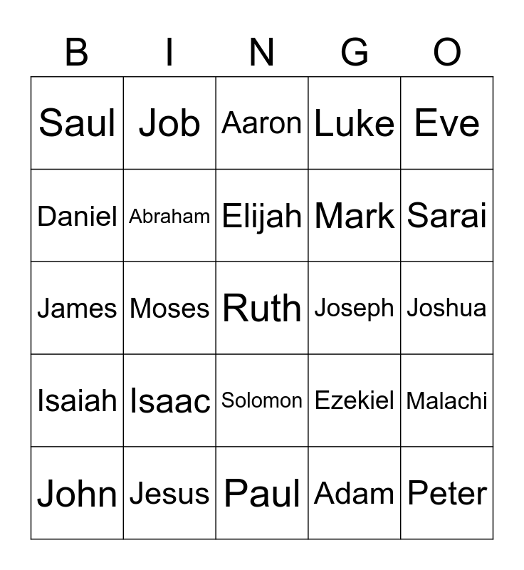 Bible Names Bingo Card