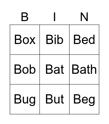 phonics Bingo Card