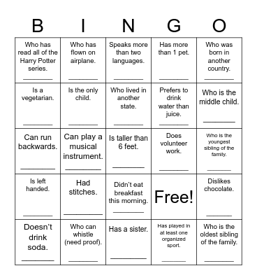 Find Someone Who... Bingo Card