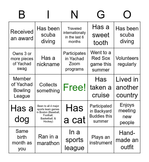 Human Bingo! Bingo Card