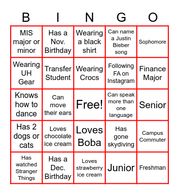 Finance Association Bingo Card