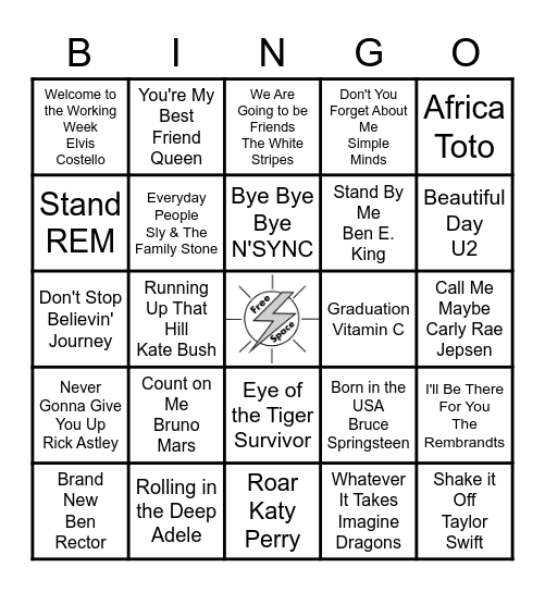 Homeroom Music BINGO Card
