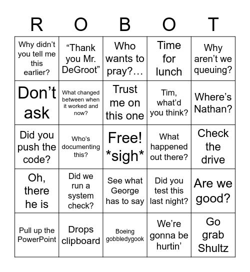 DeRobot Bingo Card