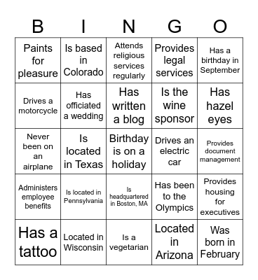 FIND THE VENDOR WHO Bingo Card