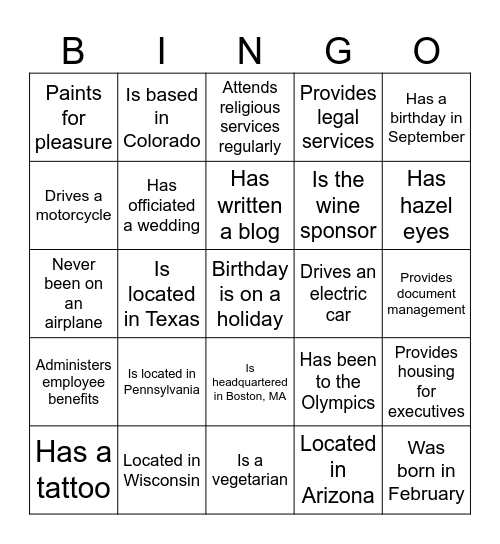 FIND THE VENDOR WHO Bingo Card