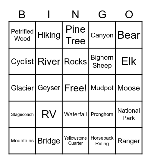 National Park Bingo Card