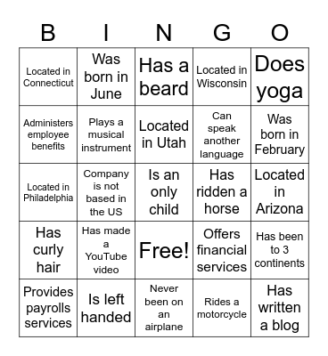 FIND THE VENDOR(S) WHO Bingo Card