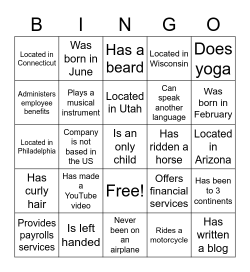 FIND THE VENDOR(S) WHO Bingo Card