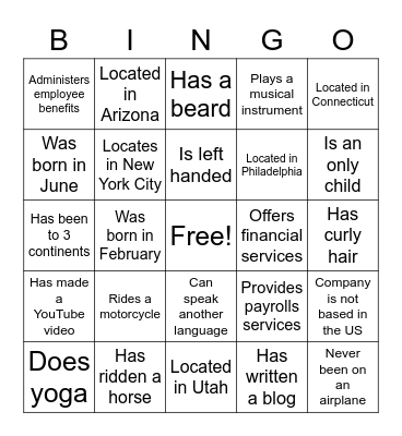 FIND THE VENDOR(S) WHO Bingo Card