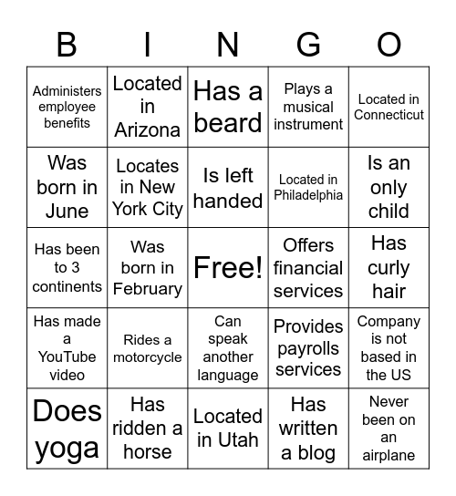 FIND THE VENDOR(S) WHO Bingo Card