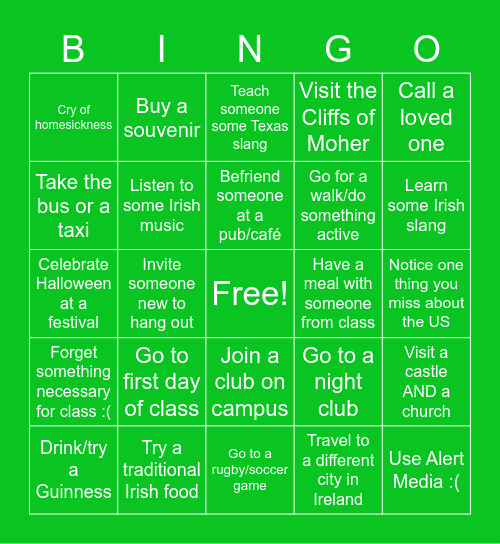 Ireland Bingo Card