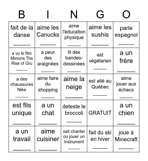 Trouve quelqu'un qui... Bingo Card