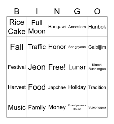 Chuseok Bingo Card