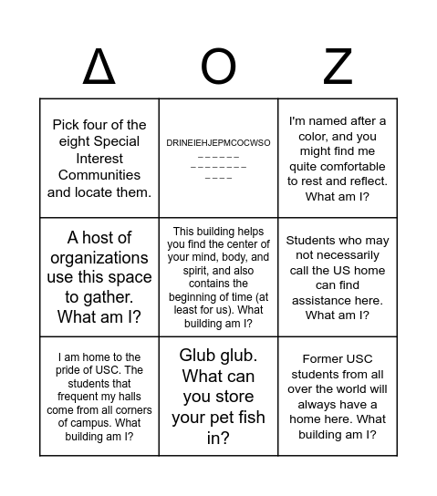 ΔOZ DEI Scavenger Hunt Bingo Card