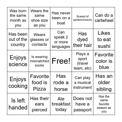 Health ice breaker Bingo Card