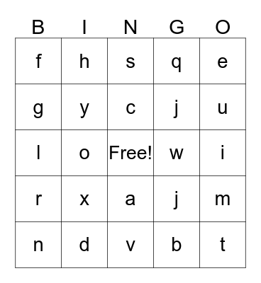 Letter Naming/Letter Sounds Bingo Card