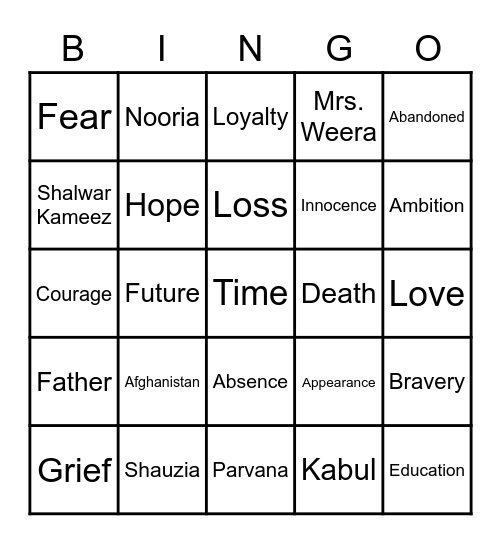 Parvana Bingo Card