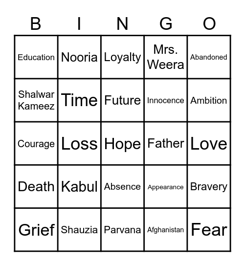 Parvana Bingo Card