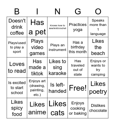 Ice Breaker Bingo Card