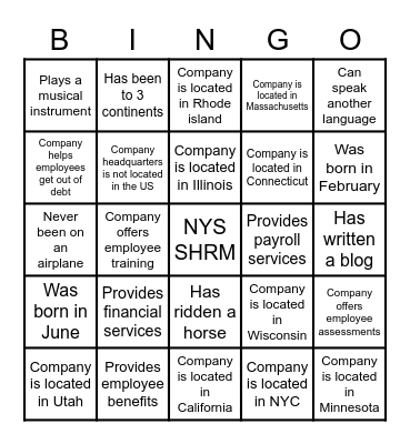 WHICH VENDOR(S) Bingo Card