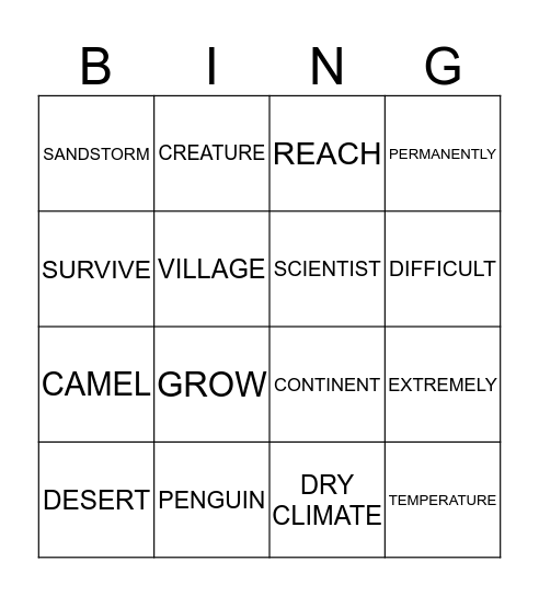 HOT AND COLD PLACES Bingo Card