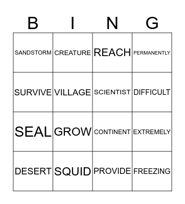 HOT AND COLD PLACES Bingo Card