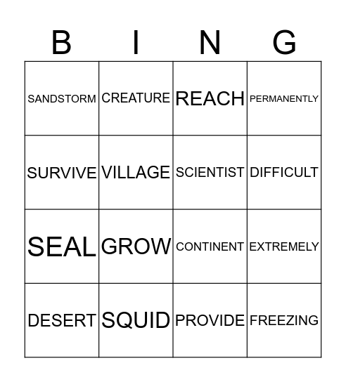 HOT AND COLD PLACES Bingo Card