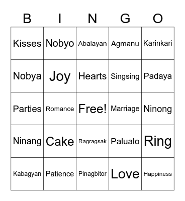 Wedding Bingo Card