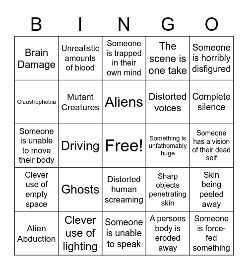 Scary Scene Bingo! Bingo Card